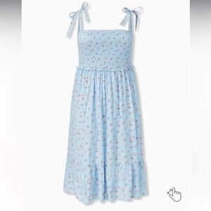 Torrid Midi Challis Smocked floral blue Dress size 1X